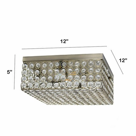 Lalia Home 12in Classix Glam Two Light Square Crystal Metal Flush Mount Ceiling Light Fixture, Antique Brass LHM-2004-AB